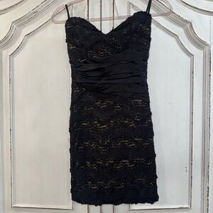 Bloom Black Lace Ruched Mini Dress